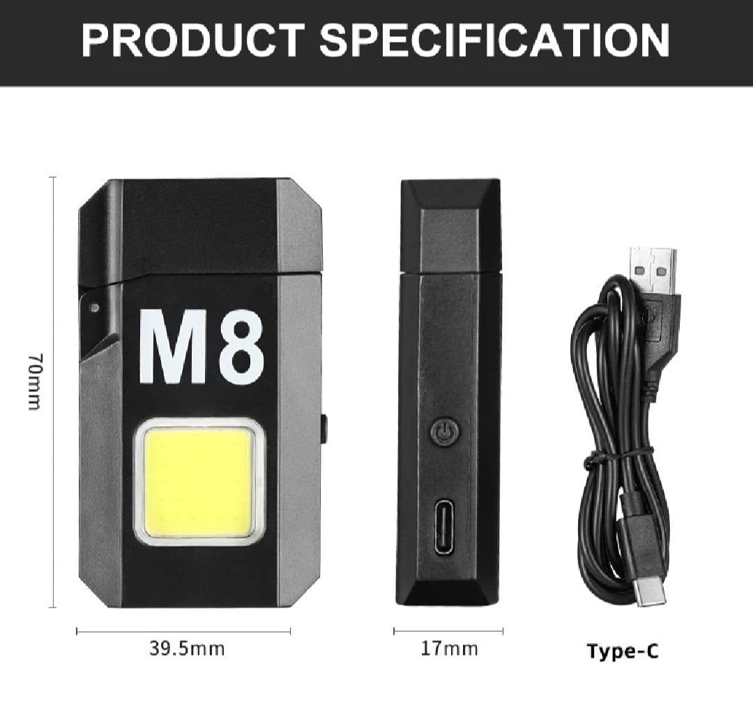 DH-001 COB Led Flashlight With Lighters Dual Arc Pulse Flameless Lighter Type C Rechargeable Lighter Work Light Mini Light Men's Gift | Dual Arc Pulse Flameless Lighter
