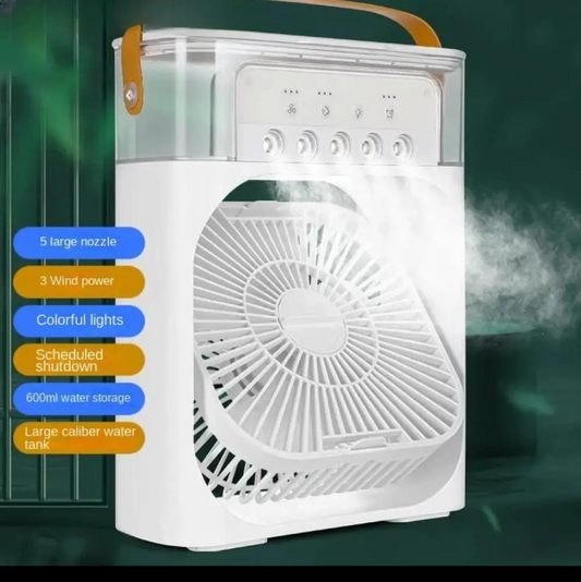 Portable Air Conditioner Fan USB Electric Fan with LED Night Light, Fine Mist Water, and Humidifier Function | Led Night Light Water Mist (Random Color) - 10 Inches